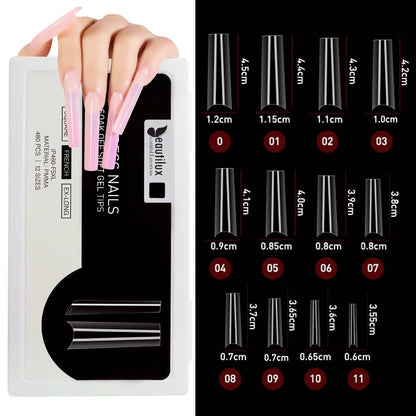 Beautilux Express Nails 552pcs/box (Fake Nail Extension Oval Stiletto Coffin French Gel Nail Tips)